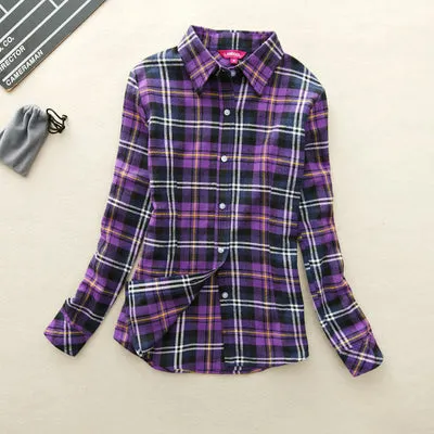 2017 Hot Sale Autumn Winter Ladies Female Casual Cotton Lapel Long-Sleeve Plaid Shirt Women Slim Outerwear Blouse Tops Clothing