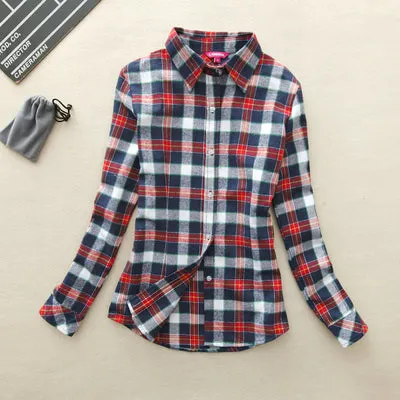 2017 Hot Sale Autumn Winter Ladies Female Casual Cotton Lapel Long-Sleeve Plaid Shirt Women Slim Outerwear Blouse Tops Clothing