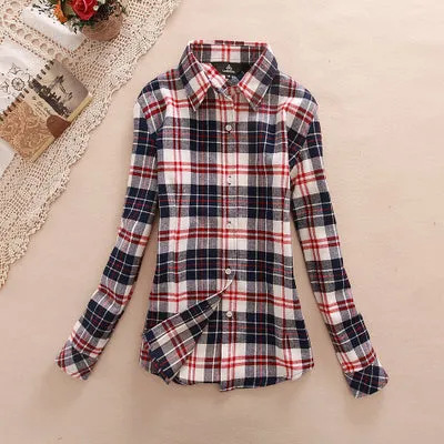 2017 Hot Sale Autumn Winter Ladies Female Casual Cotton Lapel Long-Sleeve Plaid Shirt Women Slim Outerwear Blouse Tops Clothing