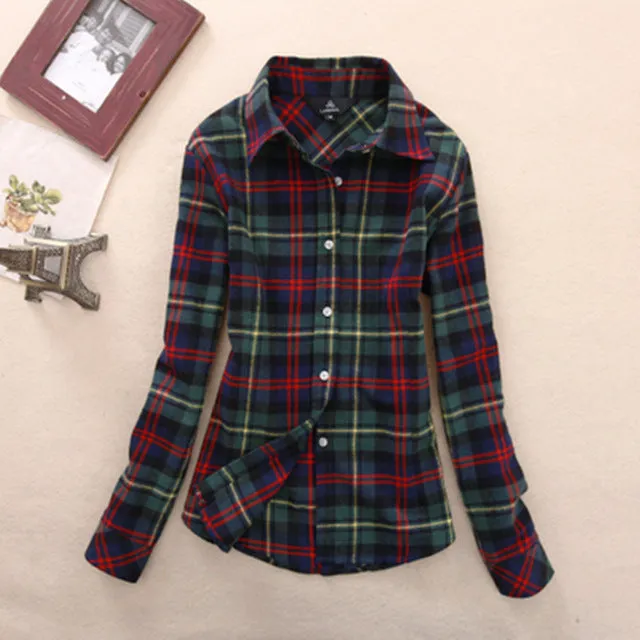 2017 Hot Sale Autumn Winter Ladies Female Casual Cotton Lapel Long-Sleeve Plaid Shirt Women Slim Outerwear Blouse Tops Clothing