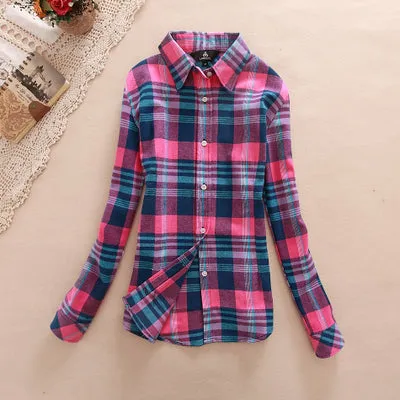 2017 Hot Sale Autumn Winter Ladies Female Casual Cotton Lapel Long-Sleeve Plaid Shirt Women Slim Outerwear Blouse Tops Clothing