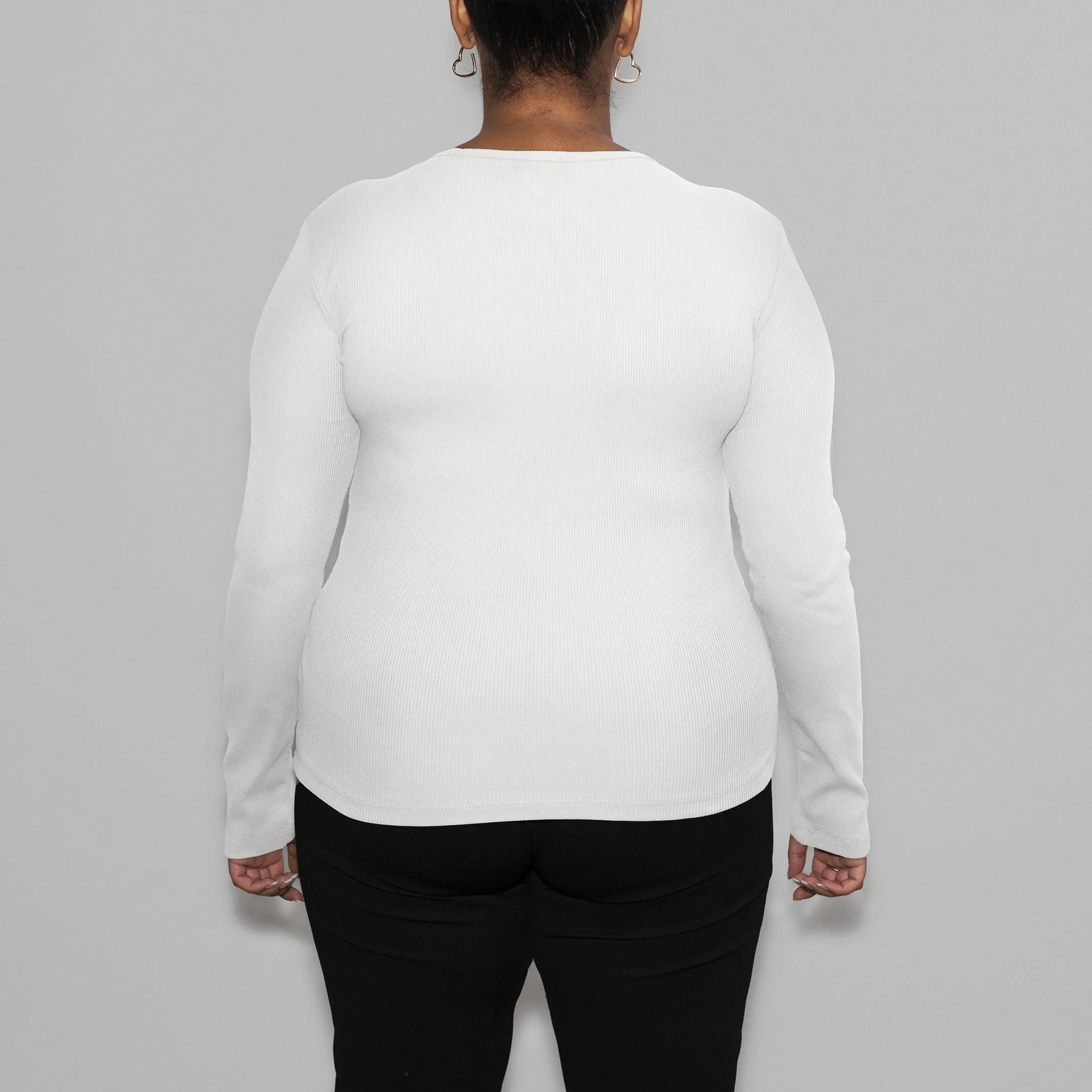 3 Pack | Women’s Rib Long Sleeve Tops, Recycled Cotton, White