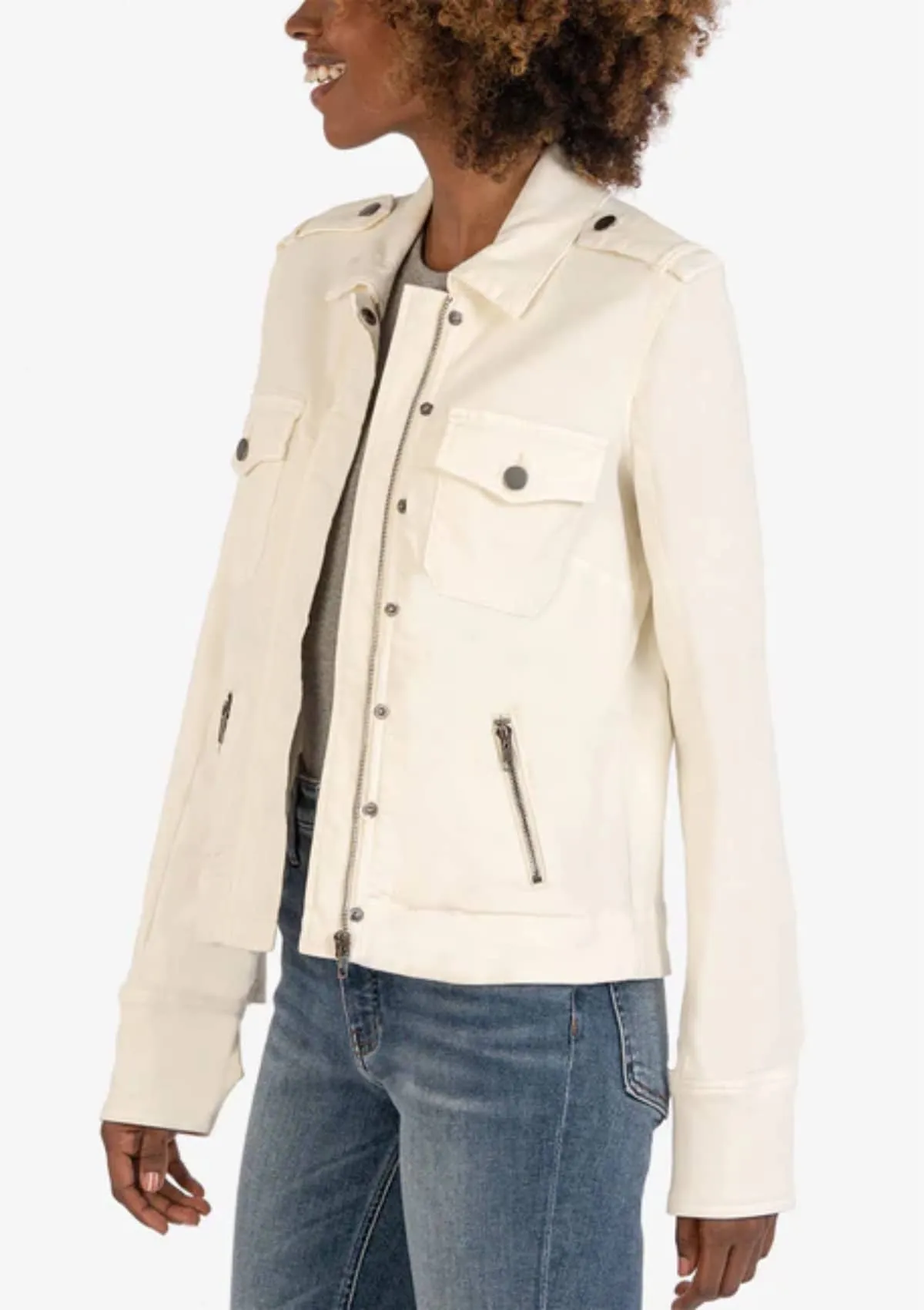 Amanda Boxy Fine Textured Jacket - Ecru