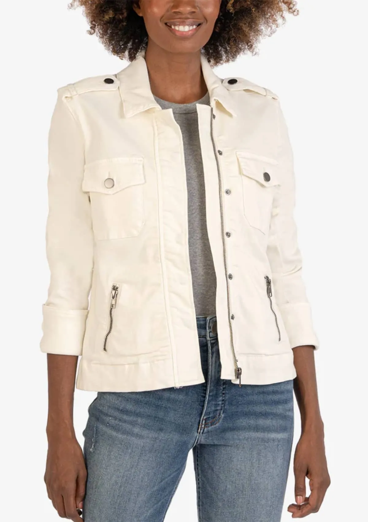 Amanda Boxy Fine Textured Jacket - Ecru