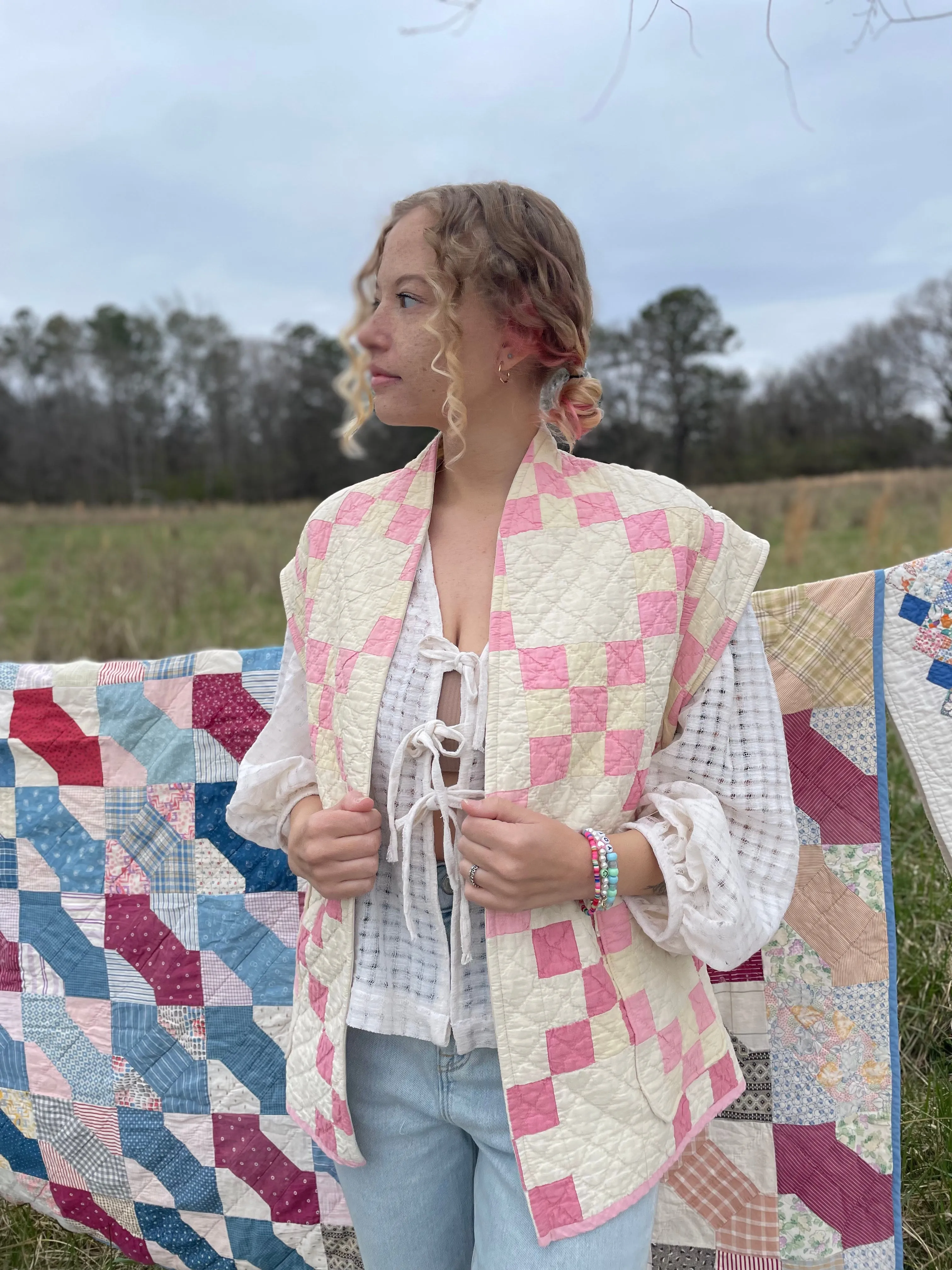 Belle Blouse - Antique white check Linen