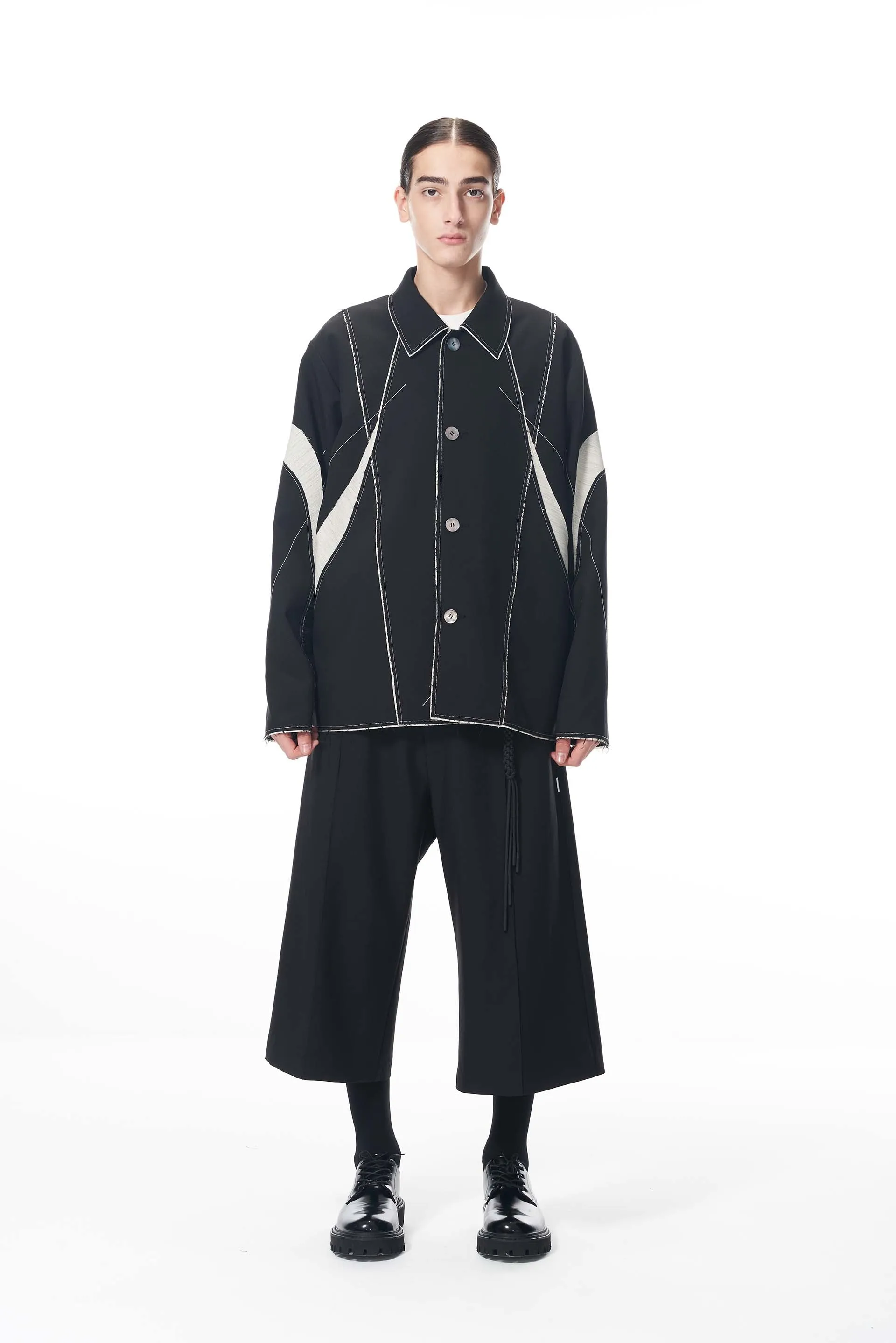 Black Linear Spliced Canvas Jacket