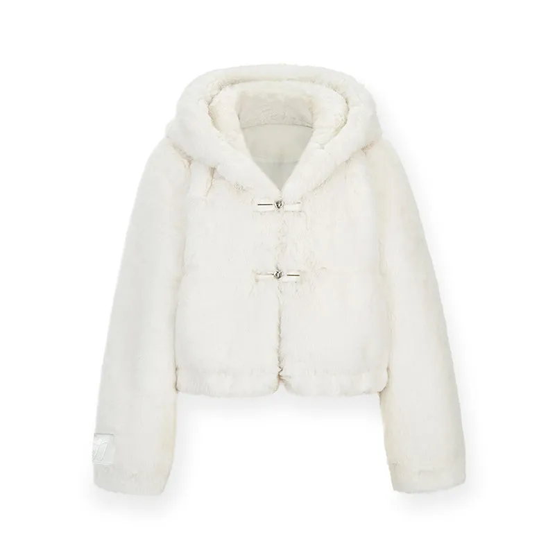 Cupid Moonlight in Winter Eco-Friendly Hooded Rabbit Fur Coat