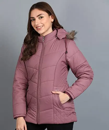 Ellipse Jacket For Girls Women’s Stylish Solid Color Jacket Quilted Jacket Full Sleeves Casual Winter Jacket Girls Winter Wear Jacket for Travelling (Purple, XL)