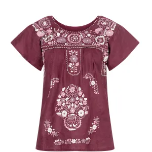 EMBROIDERED LINEN BLOUSE "VINO" IN BORDEAUX