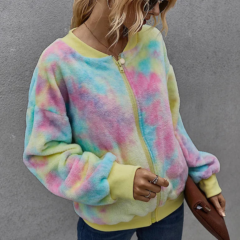 Fashion tie-dye long-sleeved plush jacket