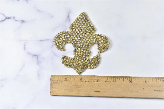 Fleur De Los With Rhinestone Patch Design | Rhinestone Applique | DIY Fashion | Sewing Patch | Iron-on Patch Applique | 3.5" x 4"