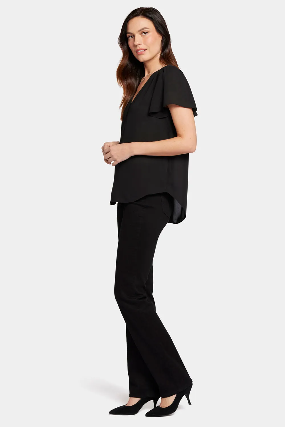 Flounce Sleeve Blouse - Black