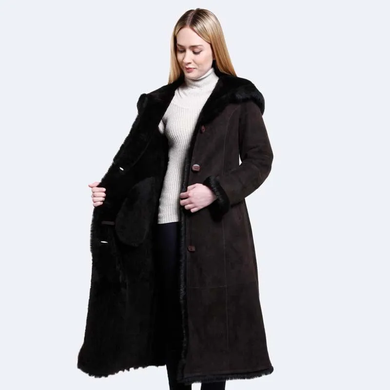 Genuine Norma Sheepskin Best Style Shearling Winter Long Coat