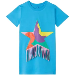 Girls Blue Star Fringe T-Shirt Dress