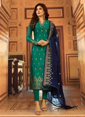 Green And Blue Embroidered Pant Suit