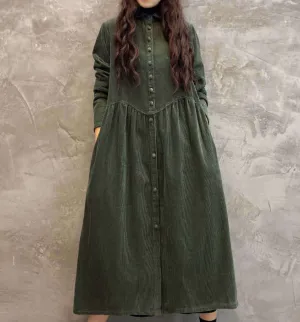 Green Buttons Dresses Loose Winter Autumn Dresses Casual Women Dresses ZRL97213