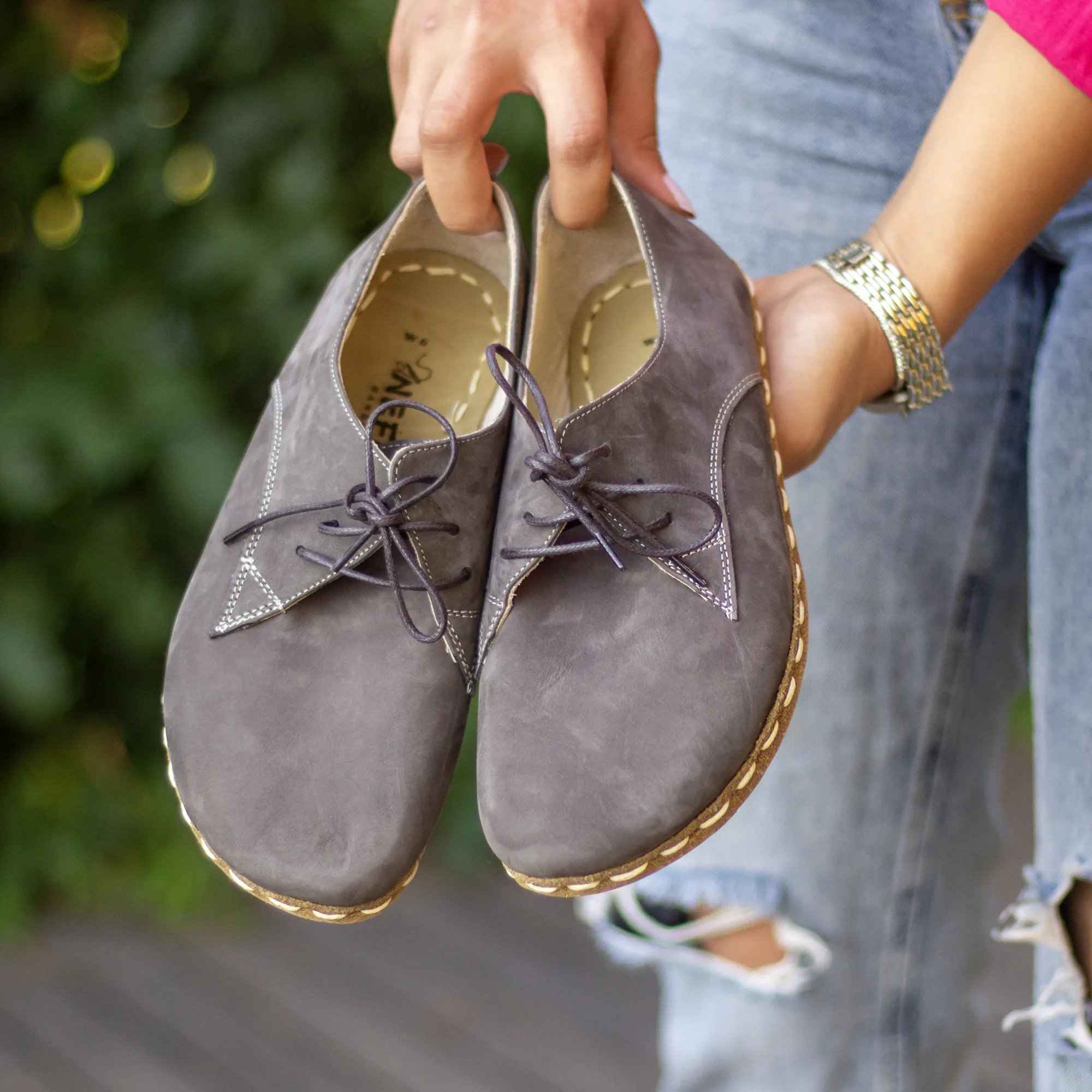 Handmade Grey Nubuck Earthing Shoes with Copper for Women