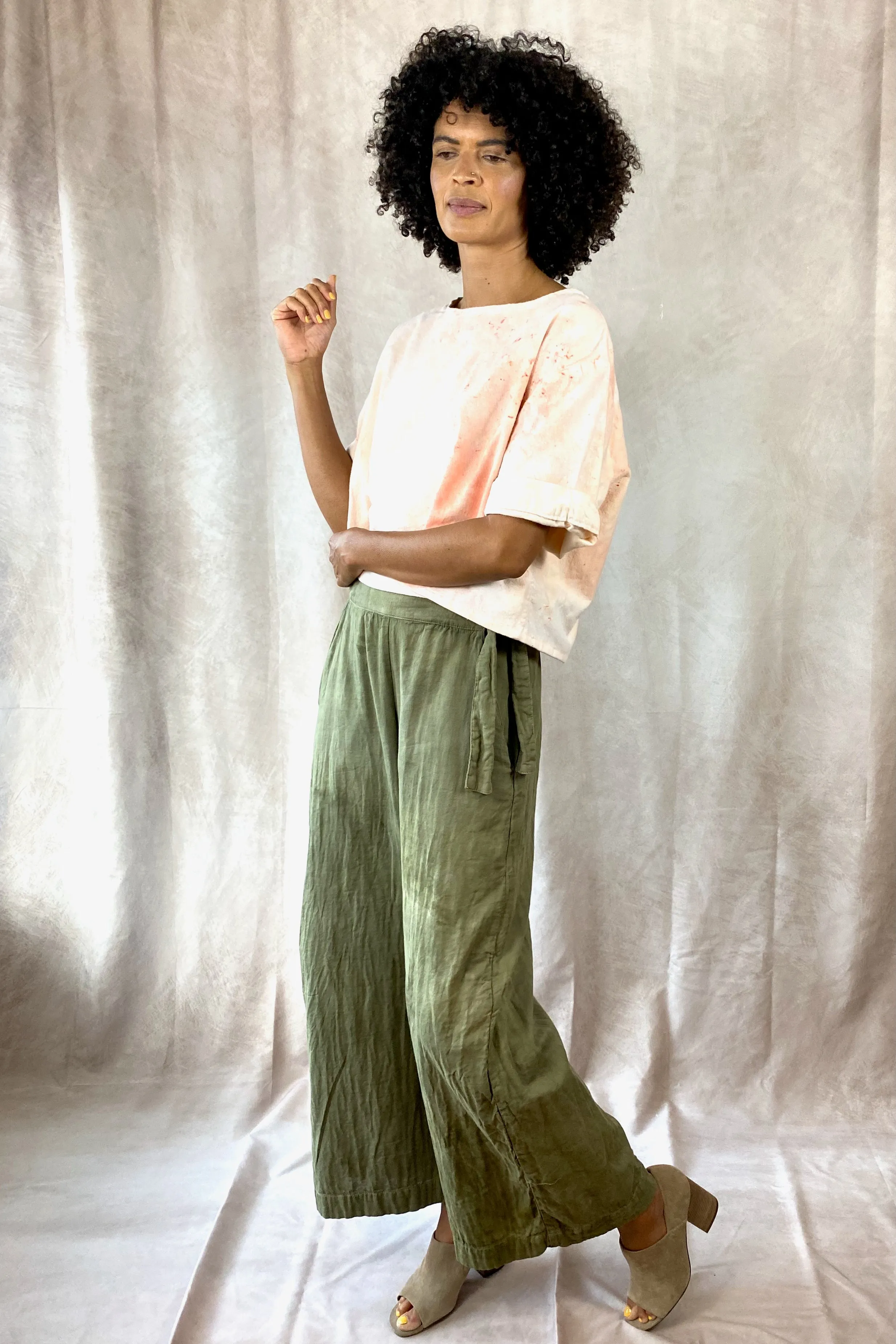 Ida Pant - Flowy Adjustable Pants Organic Cotton in Olive Green