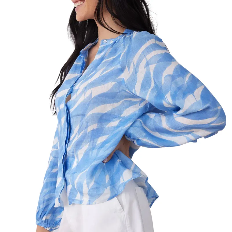 Long Sleeve Shirred Raglan Shirt - Laguna Waves