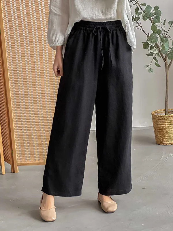 Loose Wide Leg Drawstring Solid Color Casual Pants Bottoms