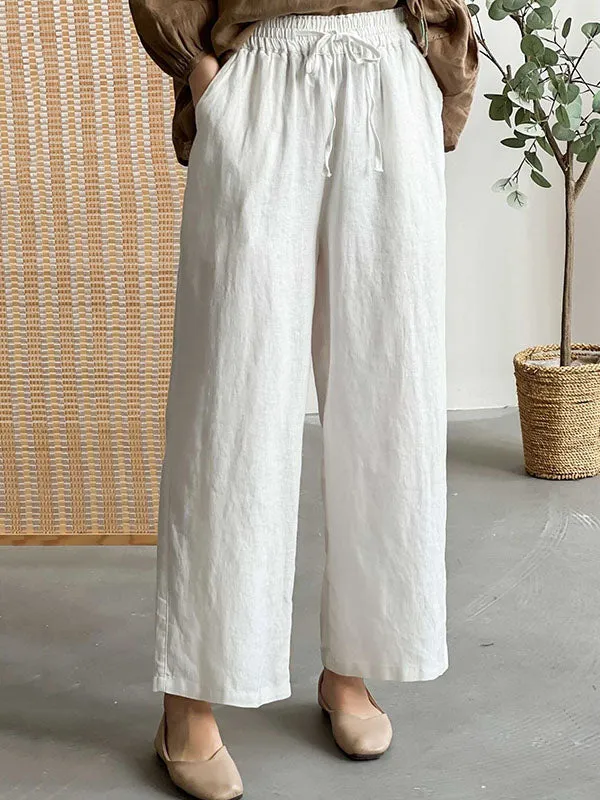 Loose Wide Leg Drawstring Solid Color Casual Pants Bottoms