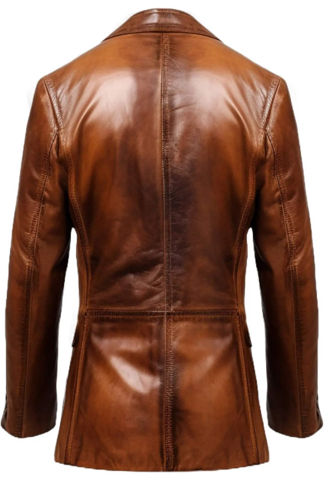 Men 3 Button Vintage Brown Leather Blazer