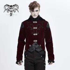 Men's Gothic Chinese Button Velet Jackets Red