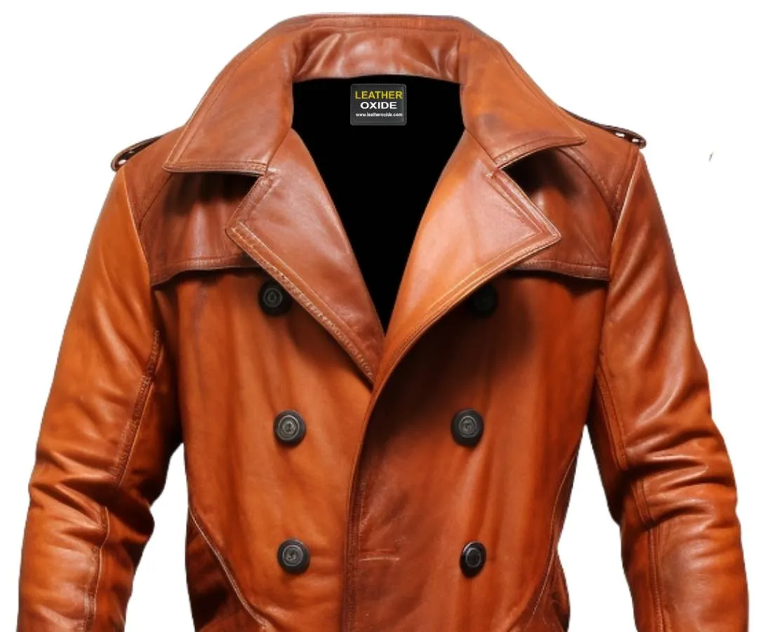 Modern Tan Brown Leather Coat for Men