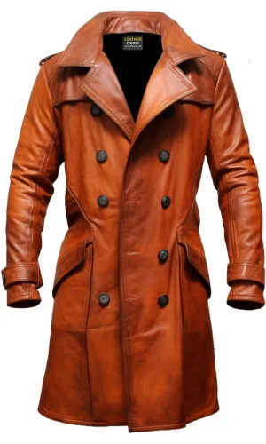 Modern Tan Brown Leather Coat for Men