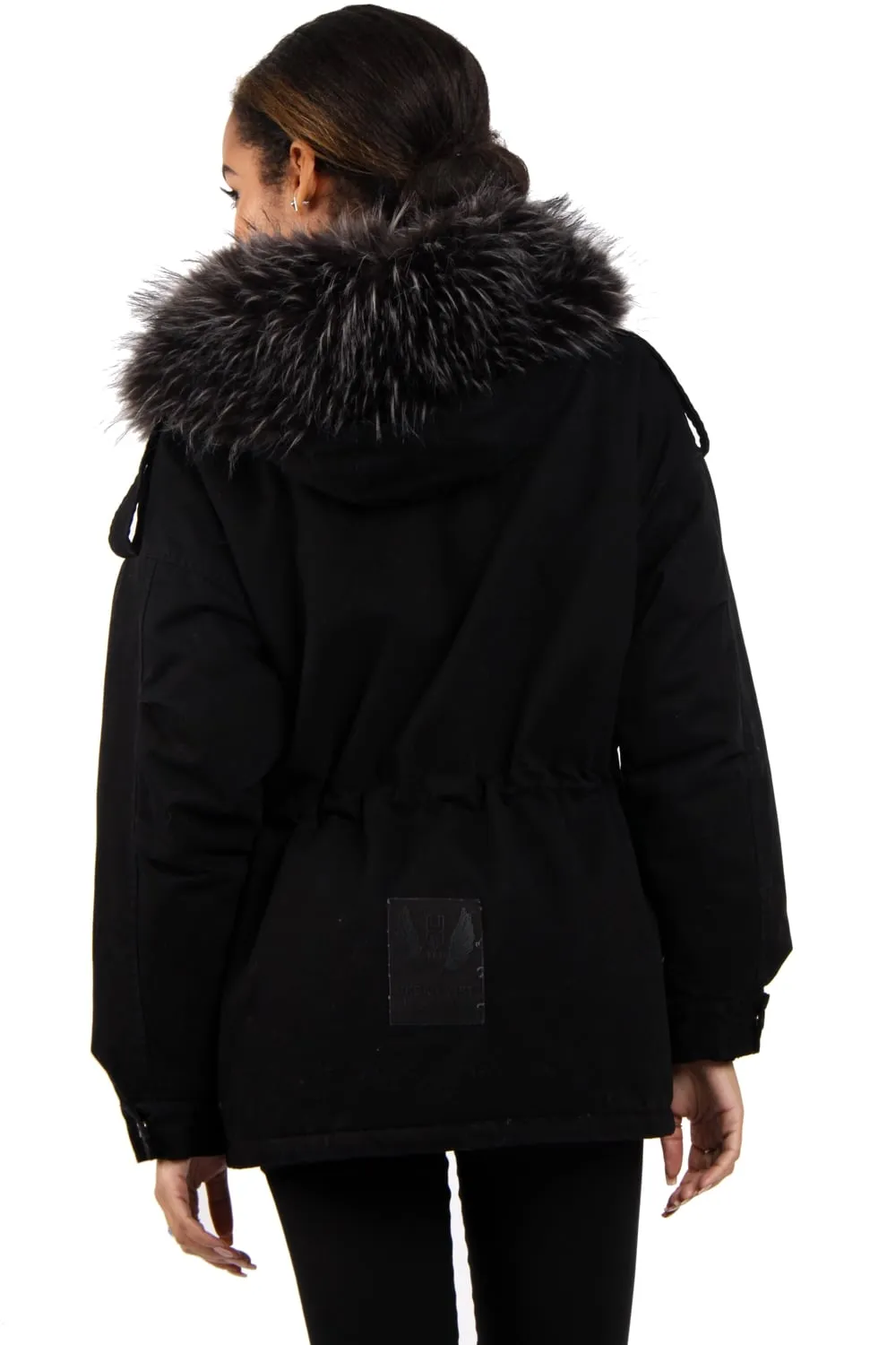 Oversized Faux Fur Trim Fleece Hooded Parka Jacket Coat