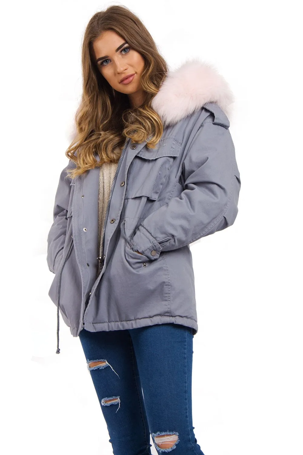 Oversized Faux Fur Trim Fleece Hooded Parka Jacket Coat