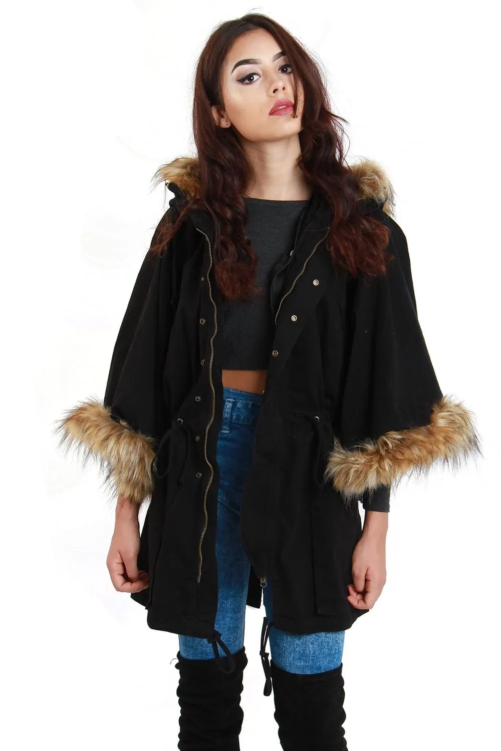 Oversized Sleeve Fur Parka Coat