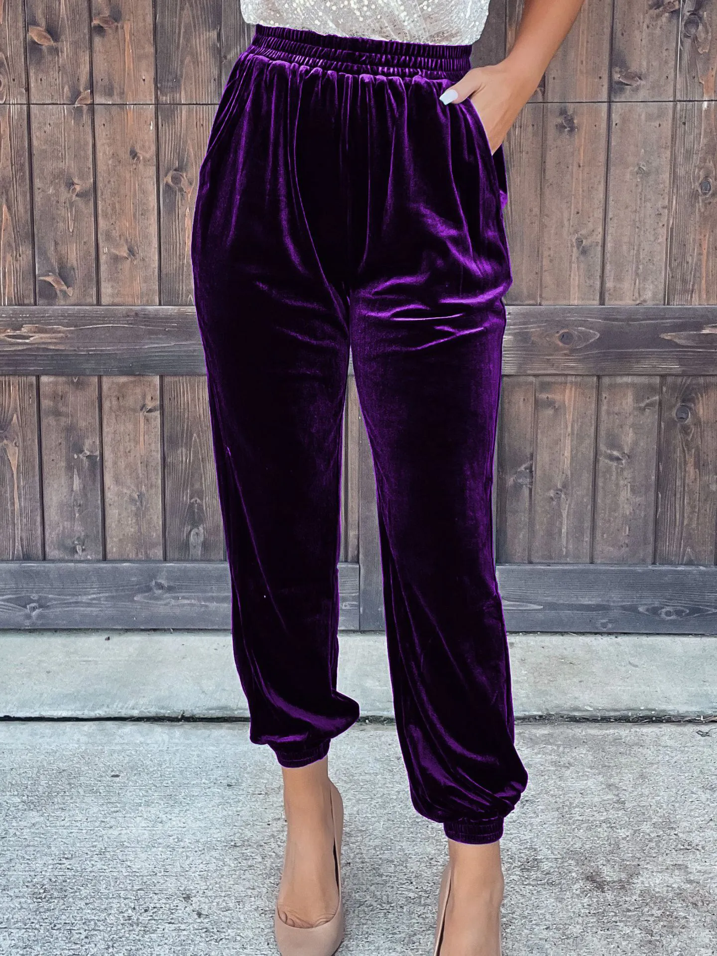 Pants Solid Velvet Straight-leg Pants for Women