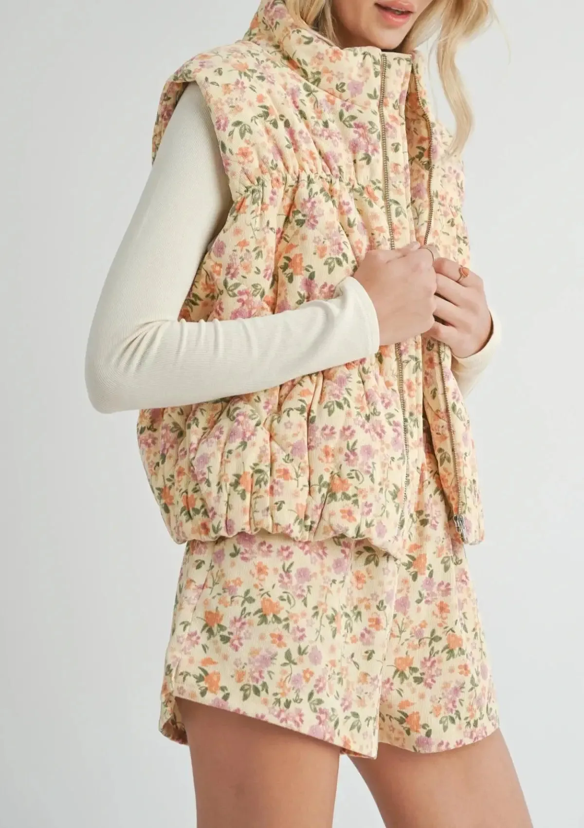 Plant Lover Puffer Vest - Cream Multi