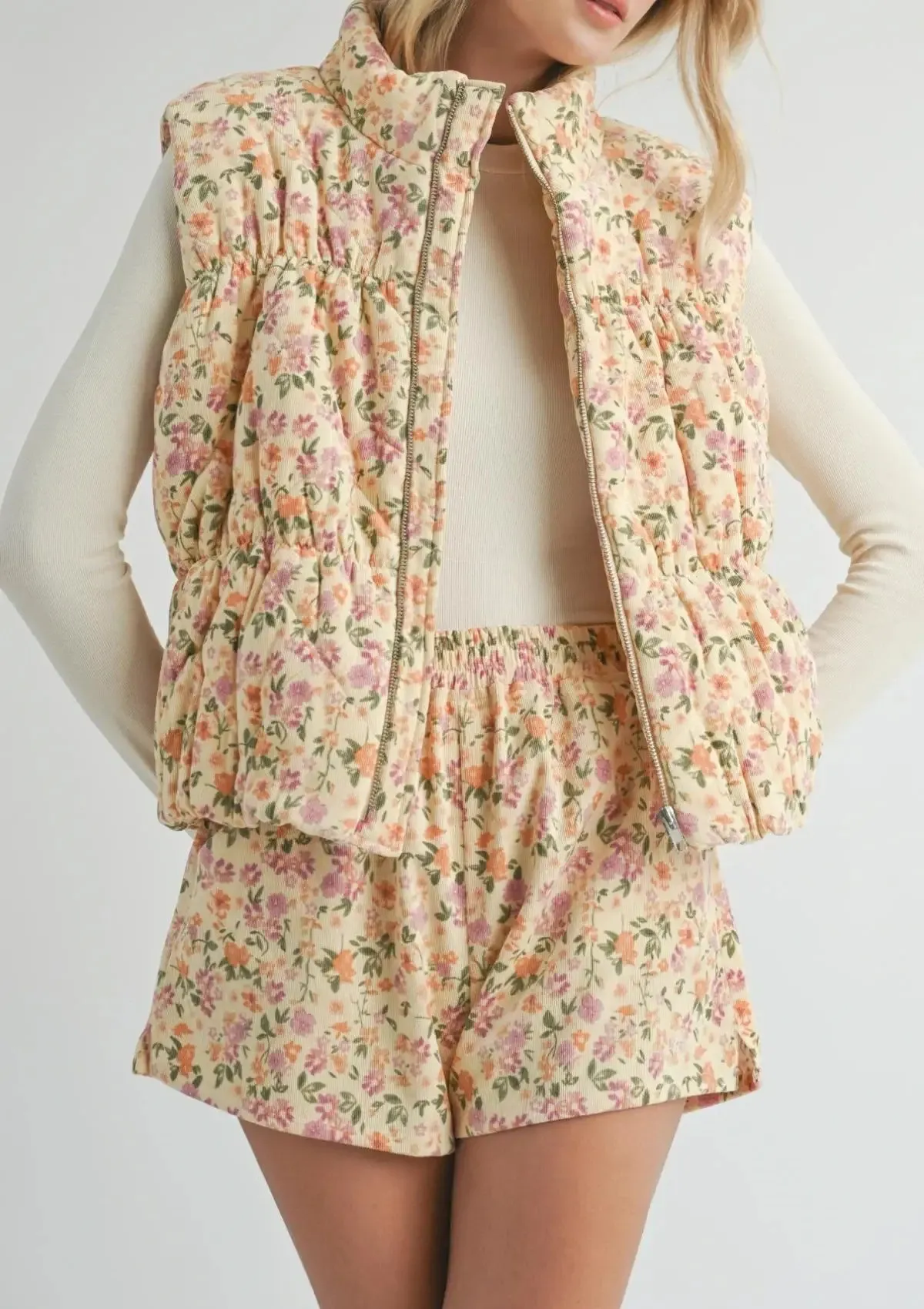 Plant Lover Puffer Vest - Cream Multi