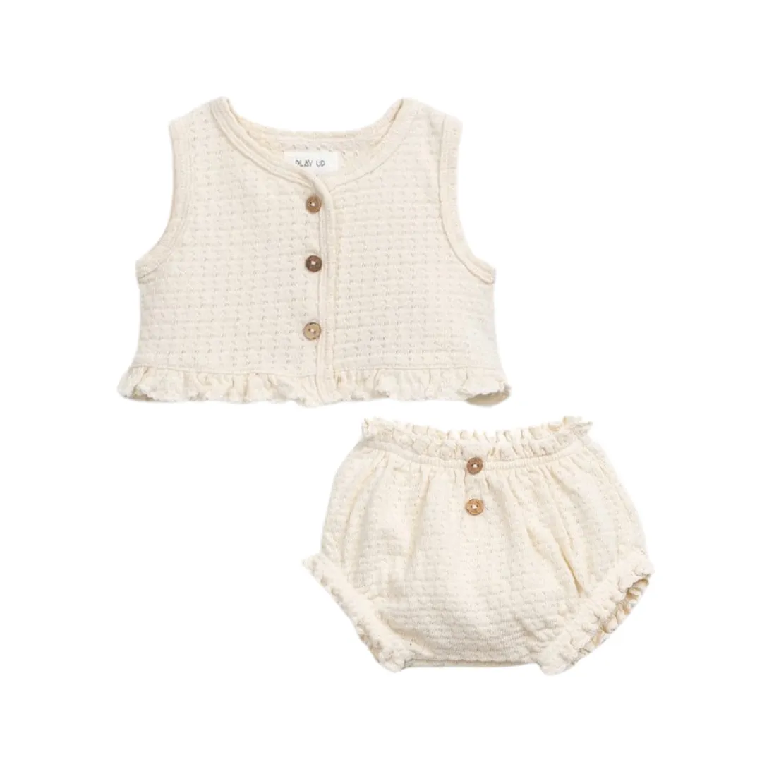 Play Up - Organic Knit Tank Top   Bloomers Set - Cream