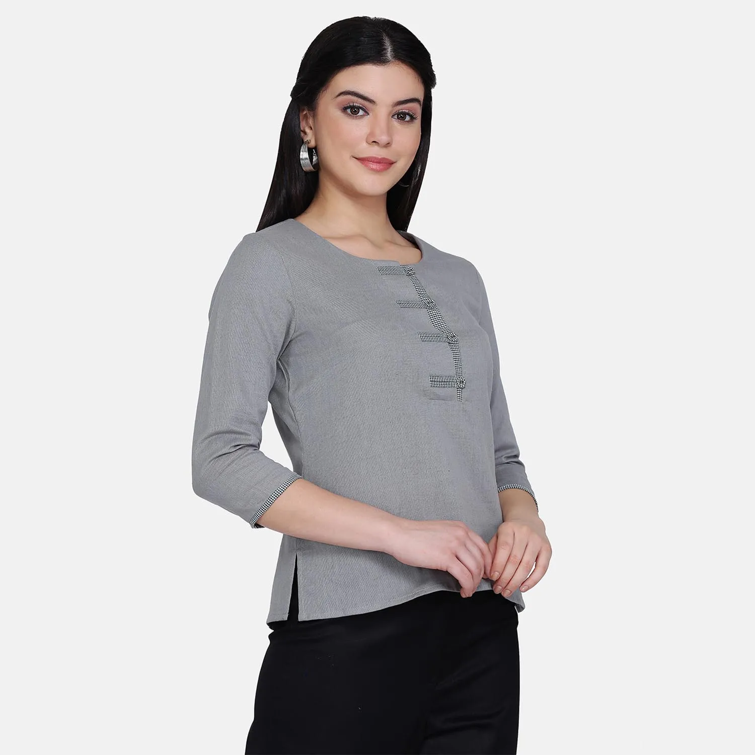 PowerSutra Laurel Grey Button Detail Top