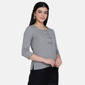 PowerSutra Laurel Grey Button Detail Top