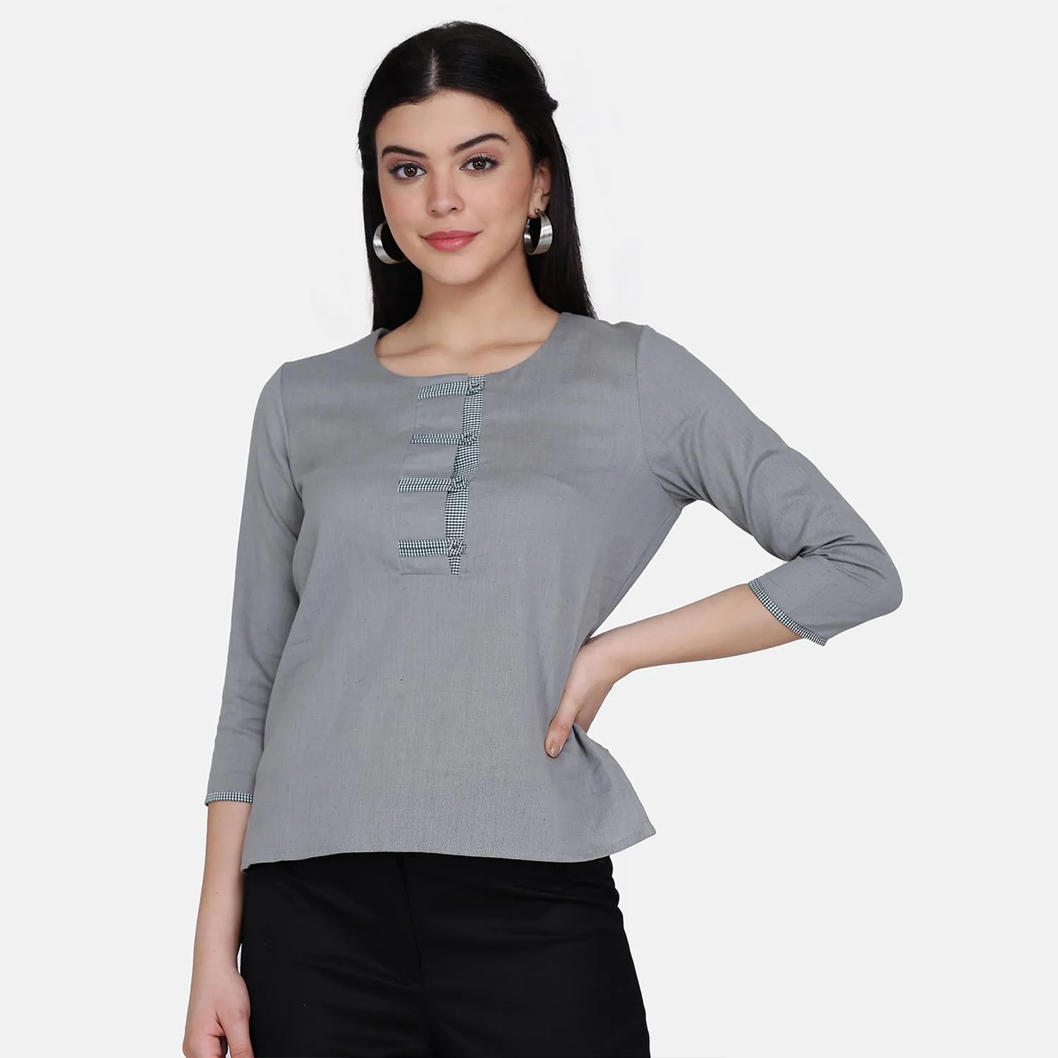 PowerSutra Laurel Grey Button Detail Top