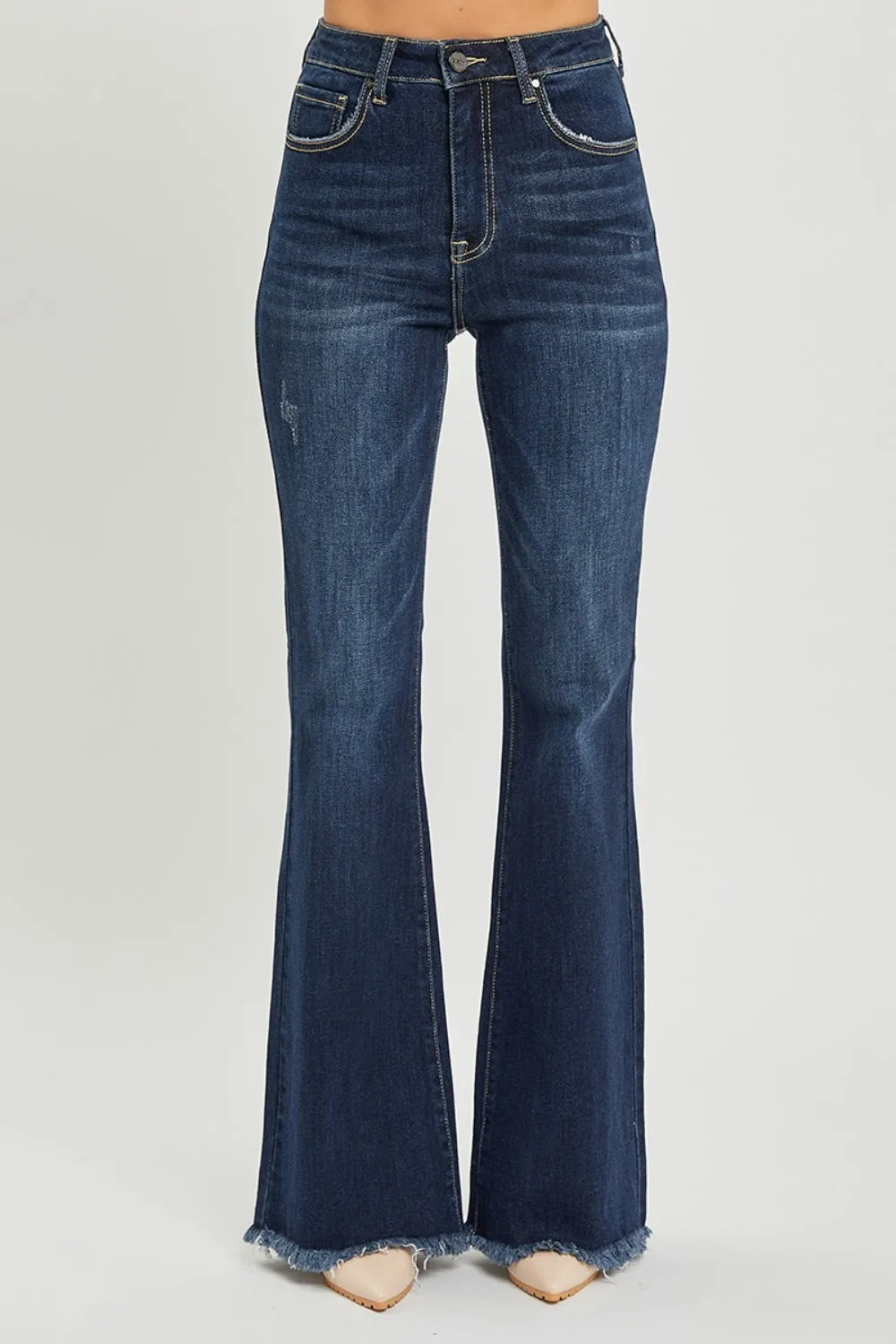 RISEN High Waist Raw Hem Flare Jeans