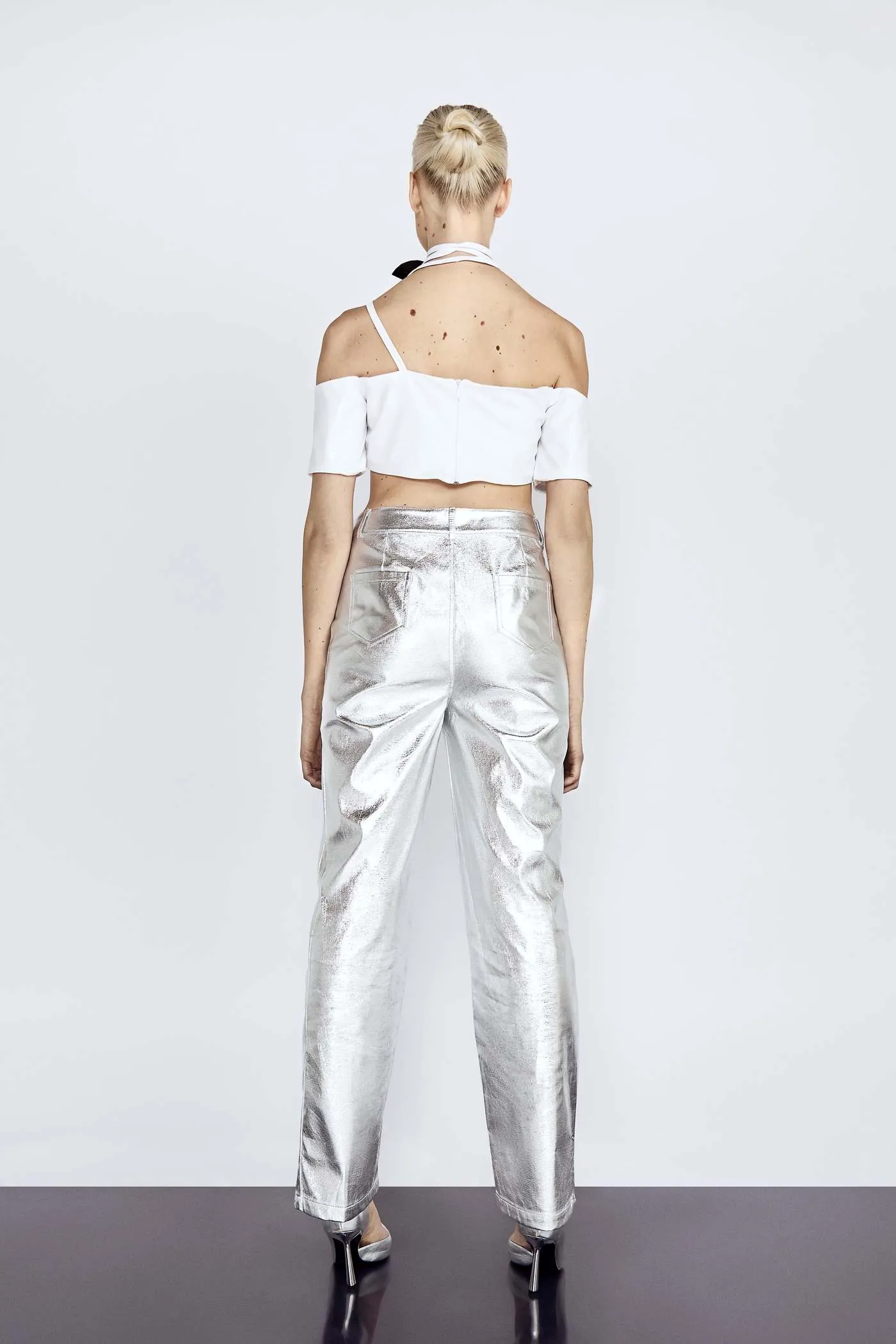 Silver Mirror Metallic Pineapple Leather Jeans