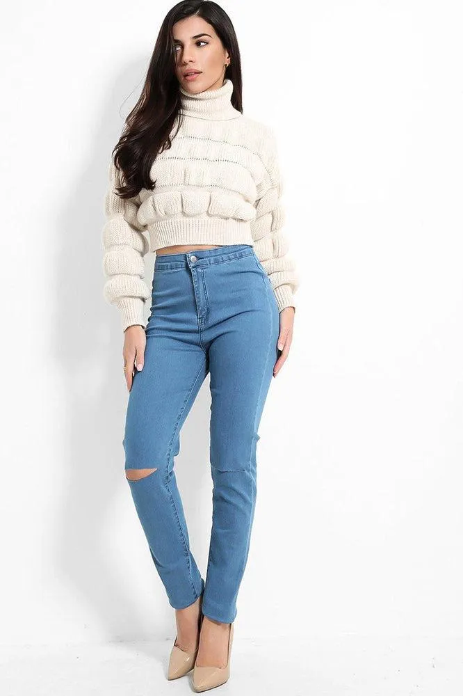 Slashed Knee High Waist Jeans