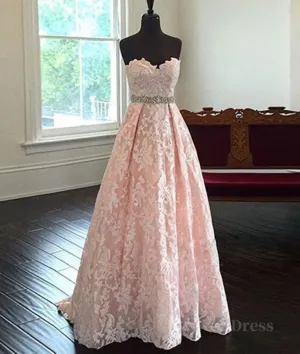 Sweetheart Neck Pink Lace Prom Dresses Pink Evening Dresses