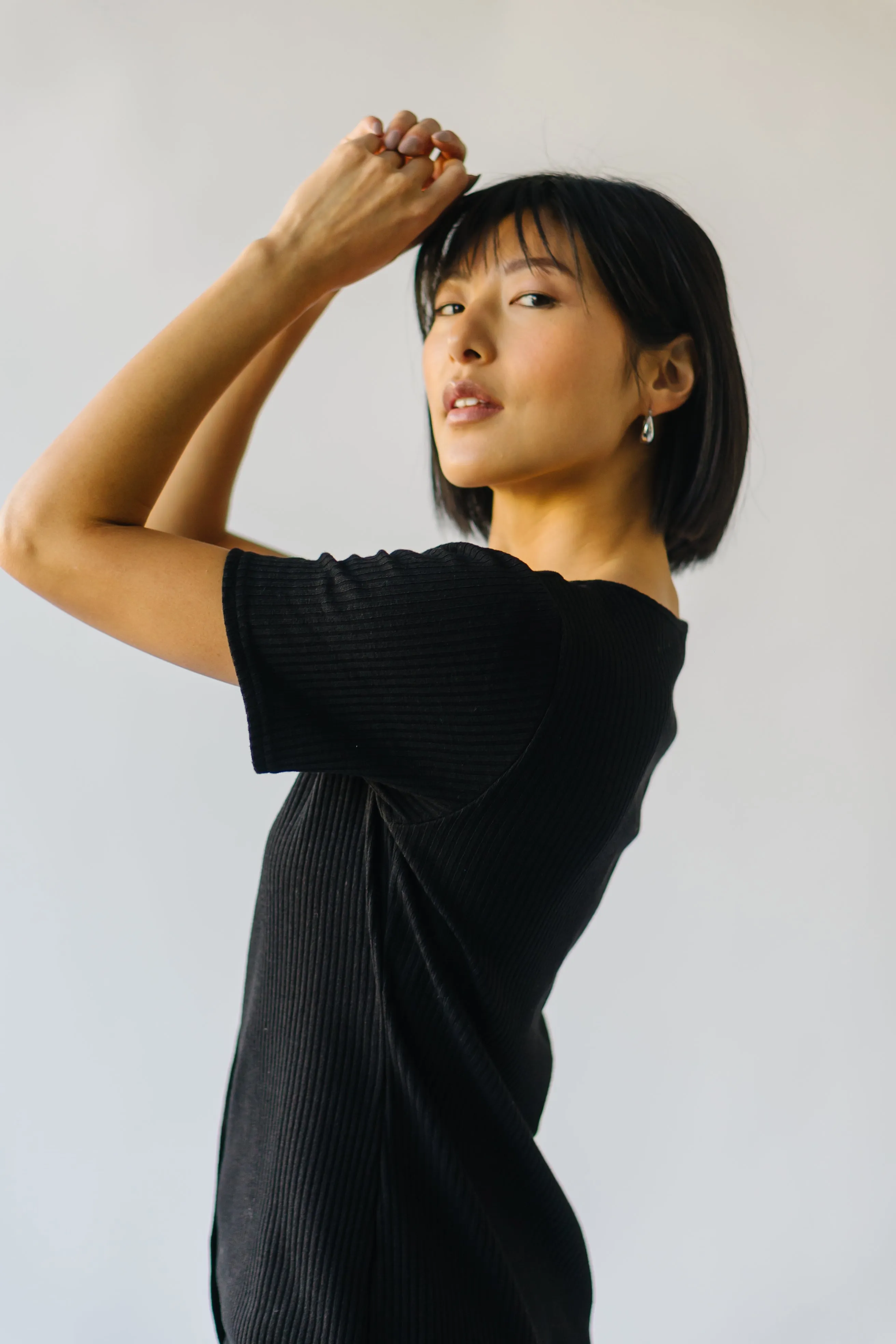 The Pomona Ribbed Button Dress in Black