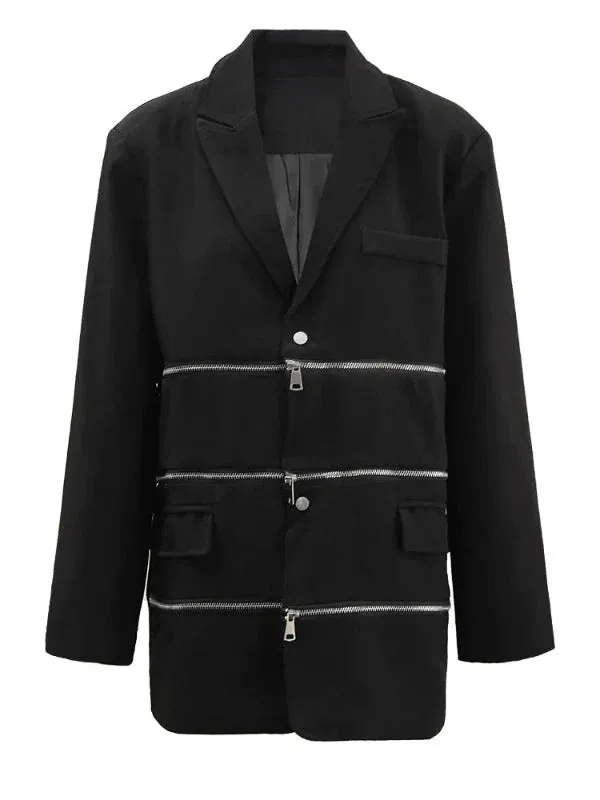 Wenkouban-Winter outfits Christmas Black Friday Two Way Zipper Oversized Blazer Jacket