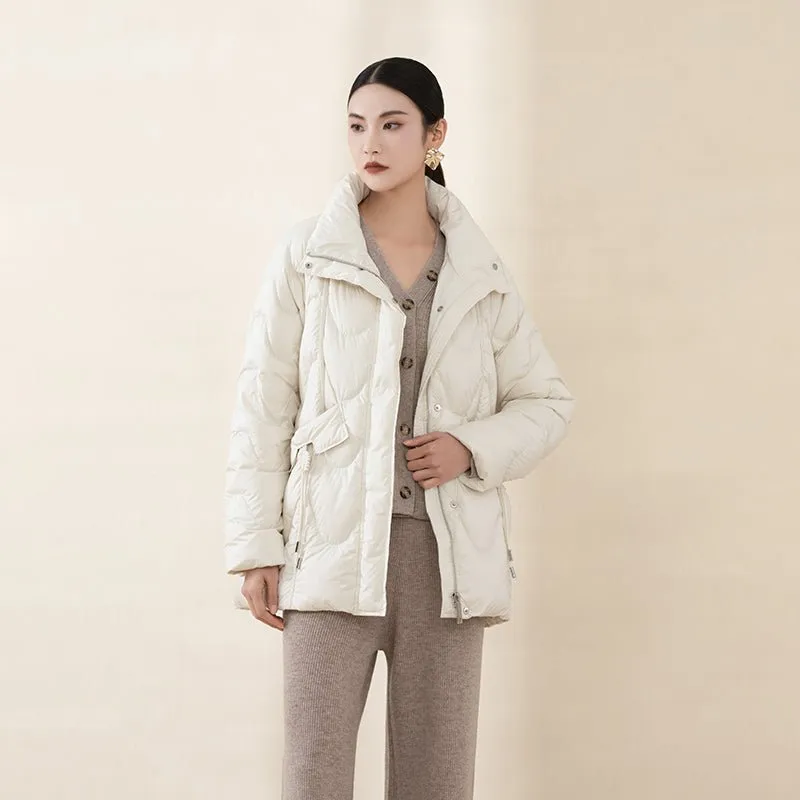 White Down Jacket with Big Pocket