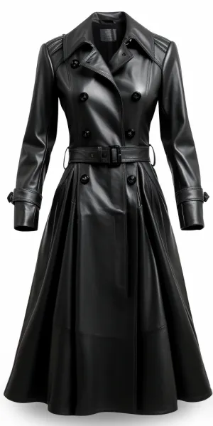 Women Designer Black Long Leather Coat