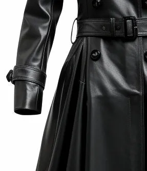 Women Designer Black Long Leather Coat