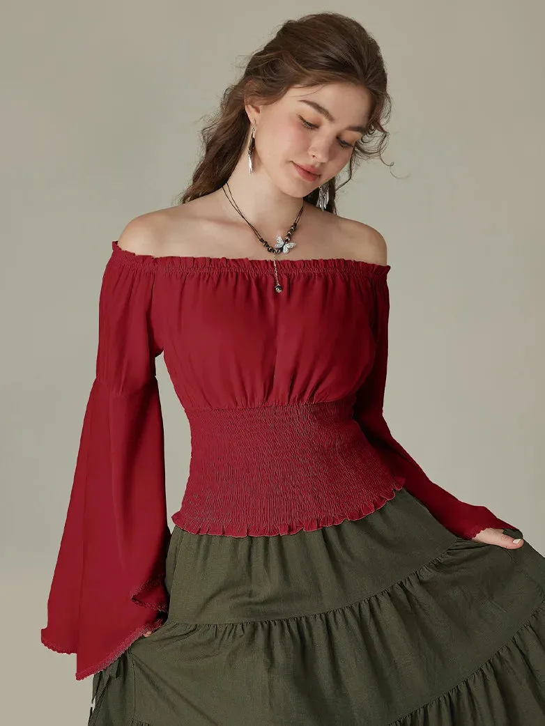 Women Renaissance Off Shoulder Tops Bell Sleeve Tops