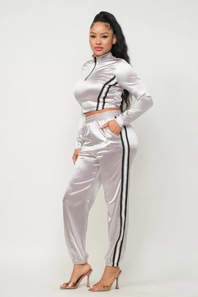 Women's Front zip up stripes detail jacket and pants